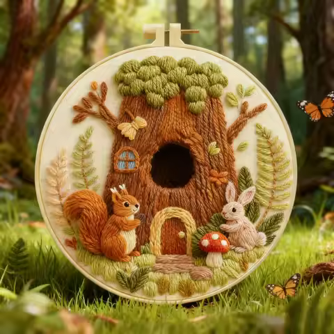 Squirrel Embroidery DIY Material Pack Autumn Series Treehouse Friends Scenic Landscape Beginner Embr