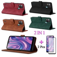 2 IN 1 ITEL A57 A57 Pro A611w Wallet Leather Case Casing With Curved Tempered Film