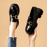 รองเท้าผู้หญิงสไตล์อังกฤษใหม่ฤดูร้อน2023ลูกไม้สีดำรองเท้าหนังขนาดเล็ก