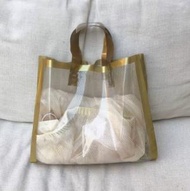 CW - 【50個裝】網格塑膠袋服裝店手提袋(金色 高32寬32折邊8*12絲)