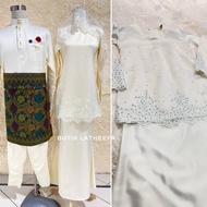BAJU KURUNG NIKAH WARNA CREAM KRIM QAMARIA | SET BAJU NIKAH KAHWIN BERTUNANG | SET COUPLE BAJU KURUN