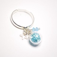 A Handmade 淺藍色水晶吊飾玻璃球指環