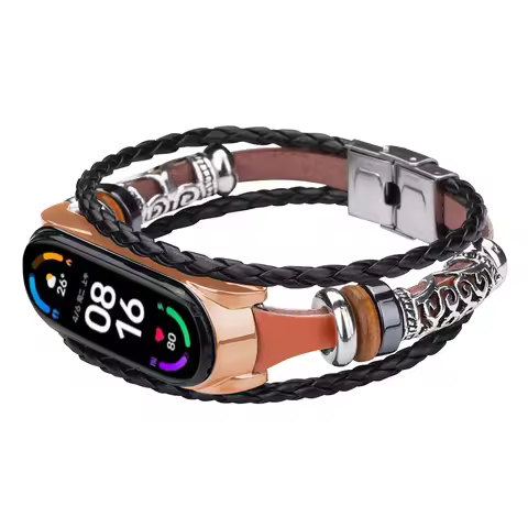 Leather Strap For Xiaomi Mi Band 6 5 Bracelet Wristband For MIband 7 Mi Band 5 Smart Watchband Ethni