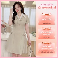 V777, RC855 A-line short cream brown dress with bow collar and office shirt [TH HA LE]