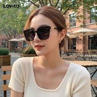 Lovito Kacamata Hitam Polos Kasual untuk Wanita LNA32250 (Putih/Hitam)