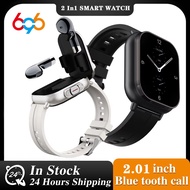 2.01" Headset 2 in 1 Smart Watch BT Call Blue Tooth Headphones Watches Heart Rate Sport Fitness Brac