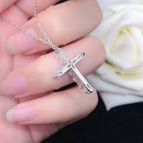 Luxury Solid Platinum PT950 Moissanite Diamond Necklace Cross Diamond Pendant Necklace