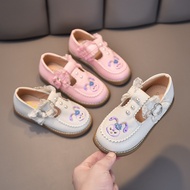 Girls Leather Shoes Princess Fashion T-strap Lace with Pearls Sweet Kids Flats Children Shoes Cartoon StellaLou Stella Lou Disney Prints