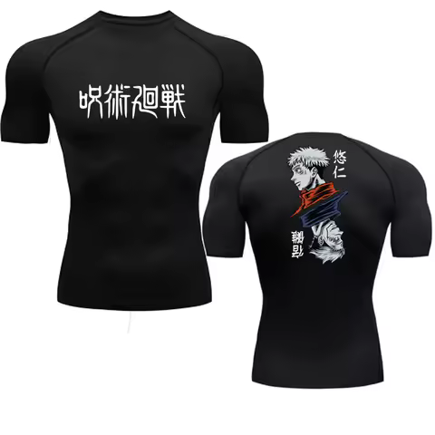 Anime Jujutsu Kaisen Print Compression Shirts For Men Gym Running Workout Fitness Undershirt Athleti