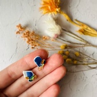 【再販】耳畔獨特魅力 琉球玻璃 海陶 天然石 金繕工藝 耳環 耳飾 無耳洞耳夾 水晶 裂紋水晶 橘色 藍色 綠色 金色