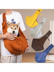 Outdoor Pet Carrier Bag - Adjustable Crossbody Shoulder Strap, Snap Closure, Front Dog & Cat Face Wi