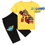 Poli Short-Sleeved T-Shirt Summer Dress Deformed Police Car Shorts Suit