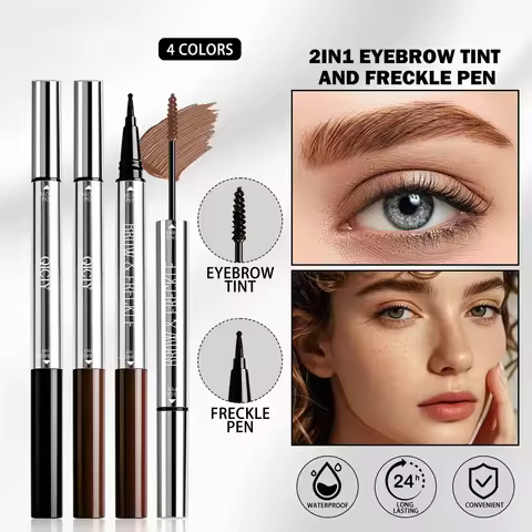 2-in-1 Eyebrow Tint & Freckle Pen, Dual-End Design, Waterproof, Long-Lasting Transfer-Resistant, Cre
