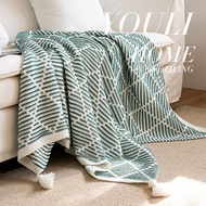 Classic American Retro Green Stripe Knitted Sofa Blanket Bed Cover Quilt Hotel Homestay Bed Tail Tow