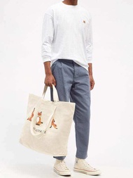 Rakuten Nhật Bản Hàn Quốc MAISON kitsune Ba họa tiết con cáo Túi vải bố in họa tiết nam túi lớn Túi 