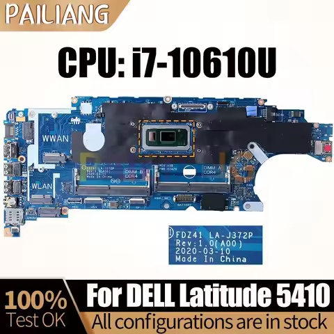 For DELL Latitude 5410 Notebook Mainboard Laptop LA-J372P SRGKV i7-10610U 067VJ9 Mainboard Full Test