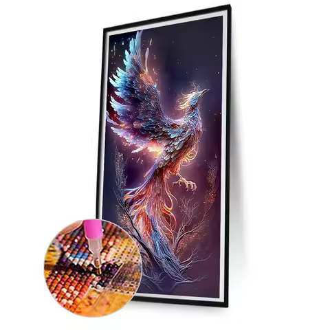 Phoenix 5D DIY Full Drill Round Diamond Painting Kit Home Wall Decor 40x80cm