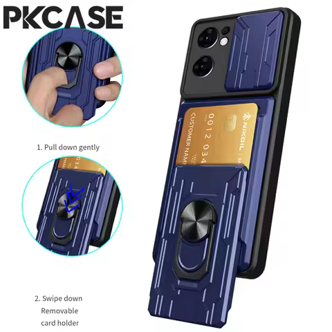 PKCASE Card Slot Stand Case For OPPO Reno 13F 12 11 8 Pro Plus 8T Find X5 Lite Push Window Cover For