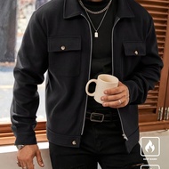 TEMU เสื้อแจ็คเก็ตผู้ชาย OBM 2025 ฤดูใบไม้ร่วง/ฤดูหนาว แฟชั่นใหม่ คอปกสองกระเป๋าซิป ซับในอุ่นสบาย สไ