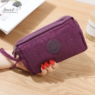 Amart 16.5*10*5cm Womens Zipper Purse Wristband Wallet with 3 Main Pocket Canvas Handbag for Cell Ph