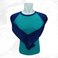 Kaos Polos Raglan Lengan Panjang Warna Hijau Tosca Kombinasi Biru Navy