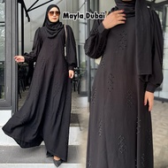 Abaya Mayla Black Black Gamis Jettblack S-XL Abaya Hitam Mewah Elegan Abaya Hitam Abaya Dubai Abaya 