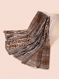 1件雪紡豹紋女士圍巾,適合日常使用