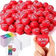 Zubebe 60 Sets Christmas Heart Stress Balls Bulk 1.57'' John 3: 16 Religious Christian Relief Balls 