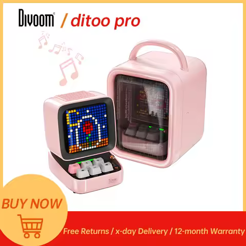Divoom Ditoo-Pro Retro Pixel Art Bluetooth Portable Speaker Alarm Clock DIY LED Display Board, Cute 