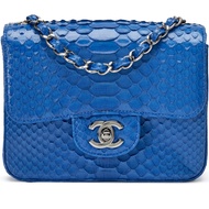 Chanel Bright Blue Python Mini Square Classic Single Flap Bag Ruthenium Hardware, 2016
