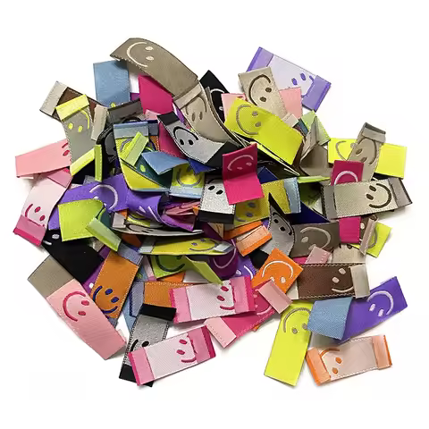 50Pcs 11Colors Smile Embroidery Labels For Handmade Garment Tags Kids Clothes Care Bags DIY Supplies