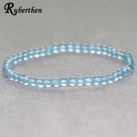 Ruberthen Natural 4 MM Celestine Bracelet Clear Blue Crystal Bracelet Womens Mini Gemstone Energy Br
