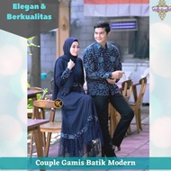 Couple gamis batik kombinasi brokat sarimbit kondangan pasangan modern