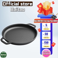 【Malaysia Spot Sale】Thick cast iron griddle pan Uncoated pancake pan Cast iron griddle pan with two 