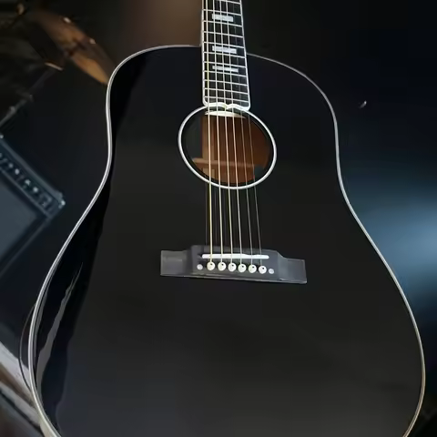 Black J45 Acoustic Guitar Solid Top Picea Asperata Body W/ Bone Nut/Saddle in Black Ebony Fingerboar