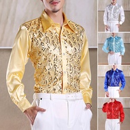 Men Long Sleeve Shirt Lapel Men Shirt Mens Sequin Performance Shirt for Wedding Stage Slim Fit Luxur