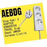 AEBRAND BROCO Kaki 3 ADAPTER KONVERTER TRAVEL Arab Saudi UMROH Colokan Listrik Stop Kontak Singapore