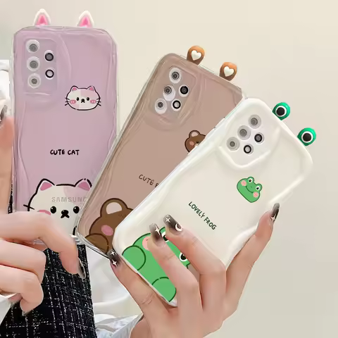 3D Cute Shy Cat Ears Frog Eyes Animal Case For Xiaomi Redmi Note 15 14 13 12 Pro Plus 5G Redmi 15C 1