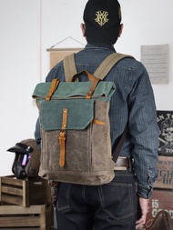 防水油蠟帆布背包 美式復古男生雙肩包旅行包電腦包 大容量