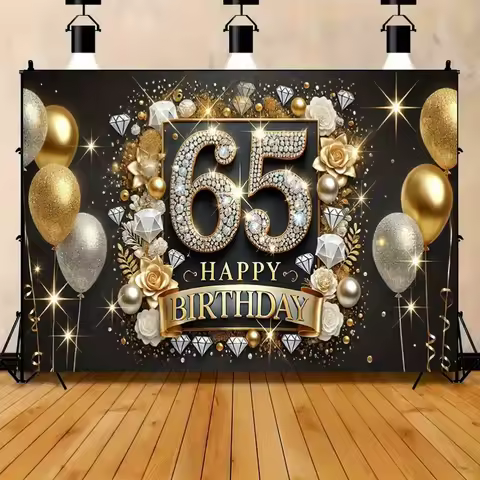 A 65th birthday party banner, polyester multi-functional celebration background, elegant event decor