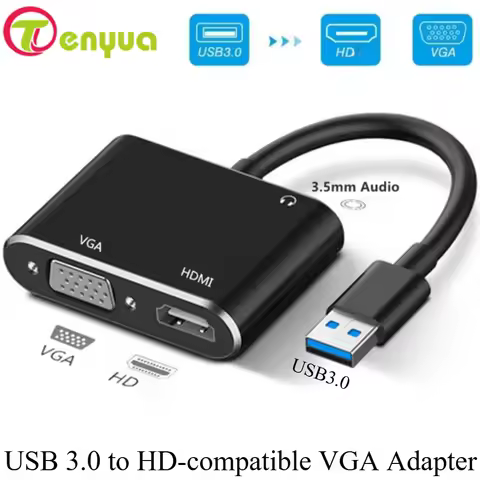 USB 3.0 to HD-compatible VGA Adapter for 2 in1 USB 3.0 to HD-compatible VGA Converter for MacBook Wi