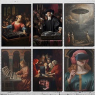 Renaissance Funny DJ Techno EDM House Poster Retro and Modern Canvas Painting Wall Art Picture for L