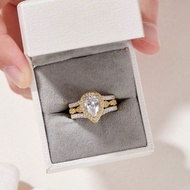 2pcs/Set 925 Sterling Silver Yellow Gold Color Bridal Ring Set For Women 6*9mm 2.7Ct High Grade Cubi