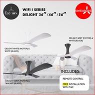 Eco-airx WIFI I Series Delight 36" 46" 56" DC Motor Series Ceiling Fan Remote Control 3-tone LED light With Installation