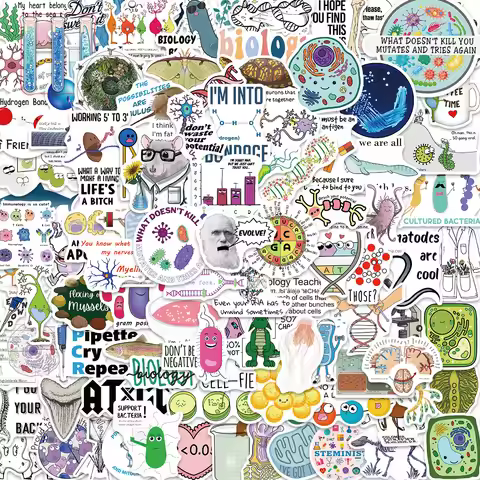 100PCS Cartoon Biology Graffiti Stickers Decorative Guitar Notebook Luggage DIY Waterproof Stationer