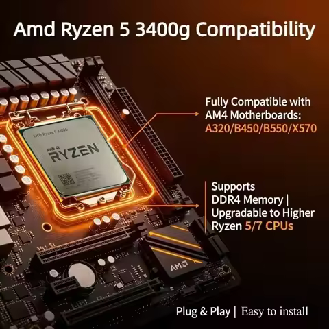 New AMD Ryzen 5 3400G R5 3400g Socket AM4 4-Core 8-Thread CPU Processor DDR4 PCIe 3.0 TDP 65W but wi