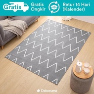 Dekoruma Koya Minimalist Floor Carpet with Zigzag Grey Pattern | Room Carpet