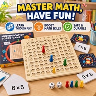 Wooden Multiplication Board Game Math Learning Toy 9x9 Times Table Cards Dice Kids