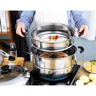 Food Steamer with Handle Basket Sum Dumplings Steamer 2Layer Stainless Steel 26/28cm Steamer Pot