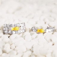 Fashion 925 Sterling Silver Years Have Fish Unique Ethnic Style Big Small Group Open Ring Golden Fem